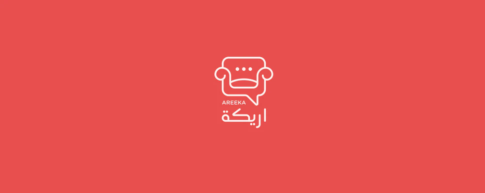 Areeka logo on a coral background