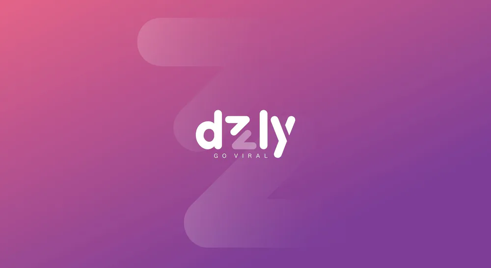 Dzly logo on a pink and purple background