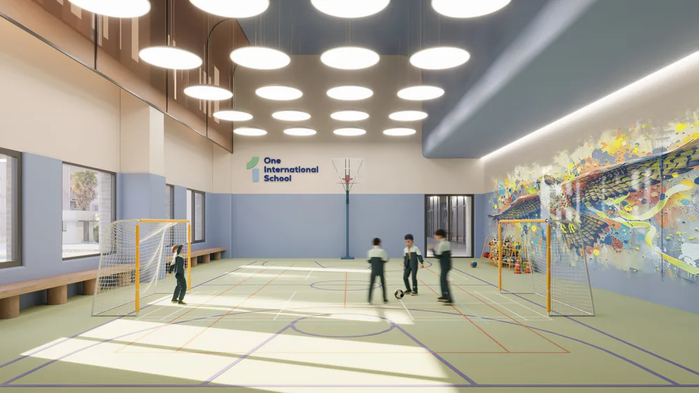 Interior of a school gym hall